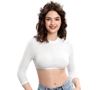 KOJOOIN Dirndl Bluse Damen Spitze Weiß Dirndlbluse Langarm Trachtenbluse Creme Hochgeschlossen Oktoberfest Blusen,36