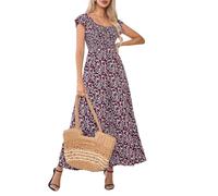 KOJOOIN Jumpsuit Damen Overall Elegant Hosenanzug Sommer Playsuit Kurzarm Romper Festlich Loose Fit Spielanzug Casual Lang Weites Bein (Verpackung MEHRWEG) Lila L