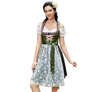 KOJOOIN Trachtenkleid Damen Dirndl Kurz mit Stickerei Exklusives Designer für Oktoberfest-DREI Teilig: Kleid, Bluse, Schürze Dunkelgrün Blumen09 38