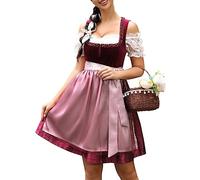 KOJOOIN Trachtenkleid Damen Midi Dirndl Kurz mit Stickerei Exklusives Designer für Oktoberfest-DREI Teilig: Kleid, Bluse, Schürze Weinrot Samt 40