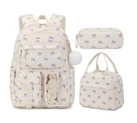 kokdid Laptop-Rucksäcke für Mädchen, College, Schule, Büchertaschen, ästhetische Computertasche, Schultaschen-Set für Teenager, Mädchen, Damen, Rucksäcke für Mädchen, 3 Stück, Lila Schleife