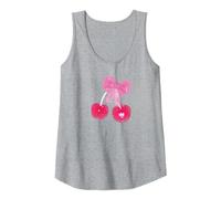 Kokette Hot Pink Kirschen mit Schleife Y2K 90er Jahre Tank Top, Damen, Grau Meliert, S