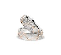 Kolibri Rings Eheringe Set Rot Vergoldet 925 Silber Eismatt Gitternetz mit 26 Zirkonia Steine in Verschnittfassung | Made in Germany | Partnerringe Paarpreis mit Gravur Etui