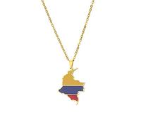 Kolumbien Karte Anhänger Halsketten - ethnisches Muster Flagge Region Kolumbien Karten Schlüsselbeinkette Halsketten Charm Hip Hop Trendy Schmuck für Damen Herren Pullover Kette, Gold, 50 cm
