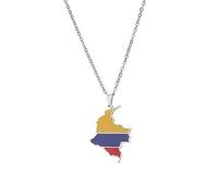 Kolumbien Karte Anhänger Halsketten - ethnisches Muster Flagge Region Kolumbien Karten Schlüsselbeinkette Halsketten Charm Hip Hop Trendy Schmuck für Damen Herren Pullover Kette, Silber, 50 cm