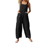 Koly-Hundebett Kolylong®Damen Jumpsuit Breites Bein Latzhose Lang Ärmellos Overalls Sommer Träger Playsuit Romper Einteiler Strampler Retro Hosenanzug Leinen Spielanzug