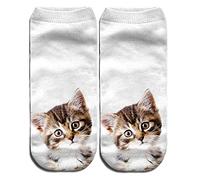 Kolylong® Damen Socken 3D Niedliches Katzenabdruck Sport Socken Verrückte Lustige Nette Tiere Kurze Knöchel Mädchen Socken Sneaker Halbsocken Strümpfe Sportsocken Füßlinge mit Motiv 3D