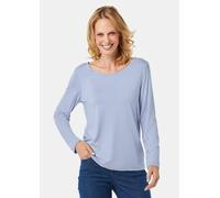 Longpullover GOLDNER "Kurzgröße Langarmshirt mit tonaler Zierkante", Damen, Gr. 22, blau (hellblau), Obermaterial: 90% Viskose CV. 10% Elasthan EL., Sonstiges, Pullover Longpullover, Ohne (32696364-22
