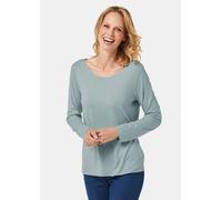 Longpullover GOLDNER "Kurzgröße Langarmshirt mit tonaler Zierkante", Damen, Gr. 23, grün (jade), Obermaterial: 90% Viskose CV. 10% Elasthan EL., Sonstiges, Pullover Longpullover, Ohne (11743062-23) ja