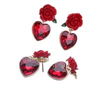 KOMBIUDA 2 Paar Herzförmige Ohrstecker aus 925 Silber mit Blumenmotiv Valentinstag Ohrschmuck für Frauen Party und Alltags Accessoire