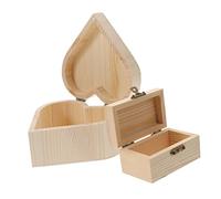 KOMBIUDA 2 Stück Holz Schmuckkästchen mit Schiebedeckel Großer Herz Kleiner Rechteck Kasten Leere Selbstgemacht Aufbewahrungsbox für Kinder zum Basteln und Schmuckorganisieren