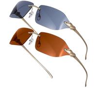 KOMBIUDA 2 Stück Randlose Sonnenbrillen mit Metallbügeln Schutz Leichte Damen Herren Partybrillen mit Einzigartigem Leopardenkopf design Modische Eyewear für Erwachsene