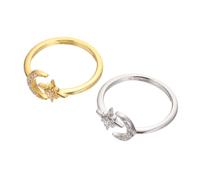 KOMBIUDA 2 Stück Verstellbare Damenringe Mond Stern Design Vintage Schmuck Offene Silberringe mit Feinem Glanz Hautfreundlich Elegant für Alltag und Geschenk