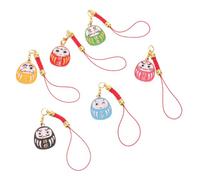 KOMBIUDA Japanische Daruma Schlüsselanhänger und Geflochtenem Band 6 aus Legierung Niedliche Glücksbringer für Handy Geldbörse Japanisches Souvenir Geschenk
