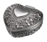 KOMBIUDA Metall Schmuckschatulle Herzform mit Rosenmuster Kompakte Kleine Schmuckbox Reise Organizer für Ringe Armbänder Halsketten Staubgeschützt Leicht und Robust