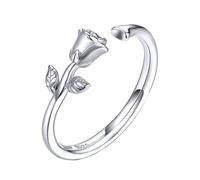 KOMBIUDA Silberner Verstellbarer Damenring mit Rosenmotiv Eleganter Fingerring aus S925 Sterlingsilber Modischer Schmuck für Besondere Anlässe