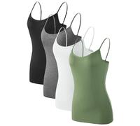 Komfokore Damen Unterhemden Verstellbar Spaghettiträger Tank Top Basic Camisole Ultra Soft Schichtung Top 4er Pack Schwarz/Dunkelgrau/Weiß/Armeegrün XL