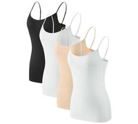 Komfokore Damen Unterhemen Verstellbar Spaghettiträger Tank Top Basic Camisole Ultra Soft Schichtung Top 4er Pack Schwarz/Weiß/Beige/Weiß M