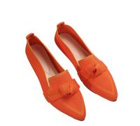 Komfort Ballettschuhe Damen Knit Spitze Zehen Flache Pumps Modische Flache Mary Jane Schuhe,Orange,38 EU