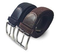 Komfortabel Elastische Geflochtener Stretch Gürtel - Stretchbelt - Stoffgürtel - Gürtel Flecht - Damen und Herren (95 B.W. = Gesamtlänge 110 Cm., 2 Pack: Schwarz und Braun)