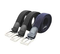 Komfortabel Elastische Geflochtener Stretch Gürtel - Stretchbelt - Stoffgürtel - Gürtel Flecht - Damen und Herren (95 B.W. = Gesamtlänge 110 cm., 3 Pack: 2 x Schwarz und 1 x Blau)
