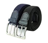 Komfortabel Elastische Geflochtener Stretch Gürtel - Stretchbelt - Stoffgürtel - Gürtel Flecht - Damen und Herren (90 B.W. = Gesamtlänge 105 cm., 2 Pack: 1x Schwarz und 1 x Blau)