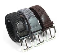 Komfortabel Elastische Geflochtener Stretch Gürtel - Stretchbelt - Stoffgürtel - Gürtel Flecht - Damen und Herren (90 B.W. = Gesamtlänge 105 Cm., 3 Pack: Schwarz, Grau, Braun)