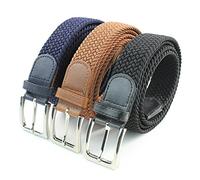 Komfortabel Elastische Geflochtener Stretch Gürtel - Stretchbelt - Stoffgürtel - Gürtel Flecht - Damen und Herren (100 B.W. = Gesamtlänge 115 Cm., 3 Pack: Schwarz, Blau, Cognac)