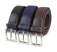 Komfortabel Elastische Geflochtener Stretch Gürtel - Stretchbelt - Stoffgürtel - Gürtel Flecht - Damen und Herren (100 B.W. = Gesamtlänge 115 Cm., 3 Pack: Schwarz - Blau - Braun)