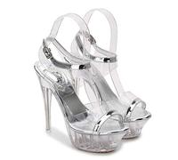 Komfortabel Transparent Sandalen Sexy Peeping Zehen Stilett High Heels Sommer- Metall Knöchelschnalle Plateau Plattform Pumpe glatt Rutschfest Kleid Plus Size Damenschuhe 35-43-Transparent||42