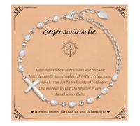 Kommunion Geschenke für Mädchen Kreuz Armband - Perle Armbänder mit Kreuz für Kinder, Silber Kinderarmband für Tauf Firmung Geburt Taufgeschenk Erstkommunion Konfirmation Geschenke für Mädchen Jungen