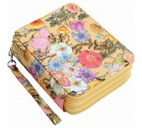 Kompakt Stifteetui mit Handschlaufe, Gelb, Gelb Mit Blumenmuster | Dreilagiges Design, Federmappe mit 72 Schlitzen, Buntstift-Organizer mit Reißverschluss, für Schule, Unterwegs, Atelier