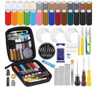 Kompaktes und tragbares Nähset 1 Set Leder-Nähset, Polsterreparatur-Nähwerkzeug-Set mit Nähgarn, gebogenen Nadeln, Ahle, Nahttrenner, Fingerhut, Schere(Type2)
