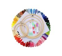 Komplettes Stick-Starterset inklusive: 5 Stickrahmen aus Bambus, 50 farbenfrohe Garne,