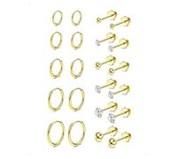 KONFEN 11 Paar Ohrringe Ohrstecker Set Edelstahl Damen, Creolen Ohrring Kugel Zirkonia Stecker, Mehrfach Piercing Dünne Creolen Mehrere Größen Ohrschmuck Helix Tragus Ohrknorpel Stapelbar, Gold