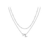 KONFEN 2 Stück Kette Mit Buchstaben Set, Edelstahl Halskette Vergoldet Damen, Mit Initialen L Buchstaben Anhänger Und Funkelndem Zirkonia-Herz, Silber, Schmuck, Geschenk Für Frauen Damen