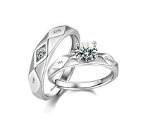 KONFEN 2PCS Cubic Zirkonia Paar Partnerringe Set, Daumen Edelstahl Ringe mit Verstellbare Offenen Paar Ringe für Damen & Herren, Sie und Ihn Brief Hypoallergene Verlobungsring für Jahrestag