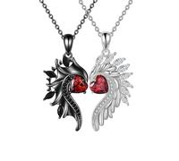 KONFEN 2PCS Pärchen Anhänger Halskette Set, Edelstahl Engelsflügel Anhänger mit Cubic Zirkonia Edelstein, Punk Gothic Halsketten mit Verstellbaren Legierung Anhänger Kette Geschenke für Liebhaber