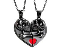 KONFEN 2PCS Pärchen Anhänger Halskette Set, Magnetisches Edelstahl Schädel Totenkopf Anhänger Halskette, Punk Gothic Halsketten mit Verstellbaren Legierung Anhänger Kette Geschenke für Liebhaber