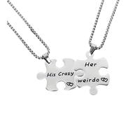 KONFEN 2PCS Pärchen Anhänger Halskette Set, Personalisierte Edelstahl Puzzle Anhänger mit Gravur Edelstahl Halskette, Buchstabe Anhänger mit Verstellbarer Kette Freundin Halskette für Liebhaber