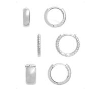 KONFEN 3 Paar Ohrringe Creolen Set 925 Silber Damen, Dünne Chunky Twist Creolen Ohrring Hypoallergene Ohrschmuck Mehrfach Piercing Helix Tragus Ohrknorpel Stapelbar Modeohrringe Ohrschmuck, Silber