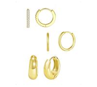 KONFEN 3 Paar Ohrringe Creolen Set Damen, Glänzend Zirkonia Dicke Chunky Creolen Ohrring, Hypoallergene Ohrschmuck Mehrfach Piercing für Helix Tragus Ohrknorpel Stapelbar Modeohrringe Schmuck, Gold