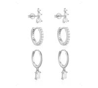 KONFEN 3 Paar Ohrringe Und Ohrstecker Set Für Damen, Ohrringe Creolen Anhänger Kleine Mit Glänzendem Zirkonia, Minimalistisch Piercing Helix Ohrring Stapelbar, Hypoallergen Ohr Stecker Schmuck Silber