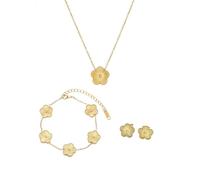 KONFEN 3 Stück Armband Damen Fünfblättriges Kleeblatt Halskette Ohrringe Set, Titanstahl Plattiert 18K, Verstellbares Freundschaft Armbänder, Glücksbringer Glücksarmband Armkette Schmuck, Gold