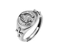 KONFEN Betende Hände Herren Ring, Wikinger Verstellbare Geschnitzte Ringe für Männer Hypoallergenes Material, Kreuz Vintage Hip Pop Gothic Punk Klassisch Einzigartige Textur Herrenschmuck, Silber