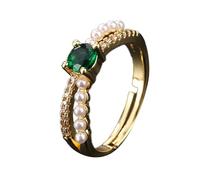 KONFEN Damen Hochwertige Smaragde Verstellbare Offene Ringe, Schlangenring Zirkonring, Hochzeit Party Glänzend Klassisch Elegant und Vintage für Damen, Grün, Stahl