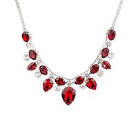 KONFEN Damen Ketten Kristall, Rote Strasssteine Modische Teardrop Verstellbare Länge, Hochzeit Party Glänzend Klassisch, Elegant und Vintage Kristallschmuck für Frauen Mädchen, Rot, Legierung