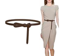 KONFEN Damen Ledergürtel, PU Leder Gürtel für Frauen, Ziergürtel Weiches Leder Geknotet Riemen Taille Gürtel 110cm, Knoten Taillengürtel Schmal Nicht Schnalle Verstellbare Waist Belt (Schwarz/Braun)