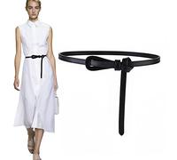 KONFEN Damen Ledergürtel, PU Leder Gürtel für Frauen, Ziergürtel Weiches Leder Geknotet Riemen Taille Gürtel 110cm, Knoten Taillengürtel Schmal Nicht Schnalle Verstellbare Waist Belt (Schwarz/Braun)