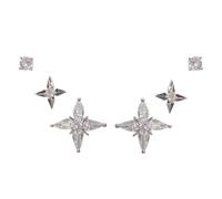 KONFEN Damen Ohrringe Stecker Sets 3 Paar, Schmuck Ohrstecker mit 925 Sterling Silber Stift und Cubic Zirconia für Frauen, Damen Sterne Formen Ohrringe, Geschenke für Mädchen, Silber